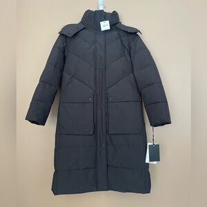 {DKNY} Faux Down Faux Fur Long Puffer Coat Water Resistant in Black - Small